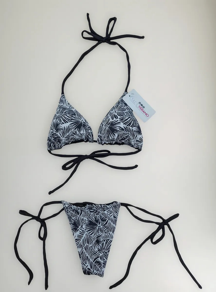Bikini Asoleador Doble Faz Talla Única Negro y Blanco