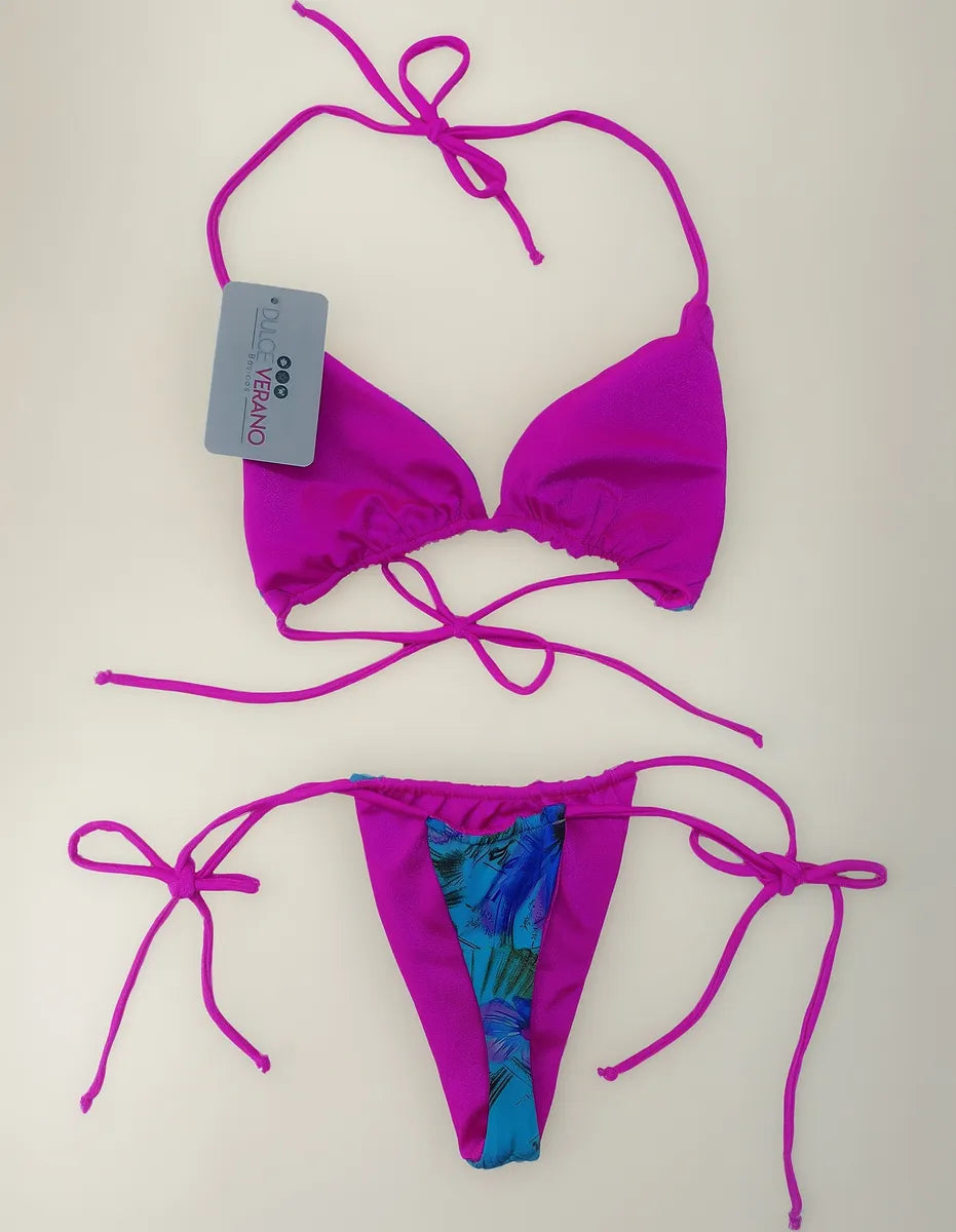 Bikini Asoleador Doble Faz Talla Única Fucsia Brillante