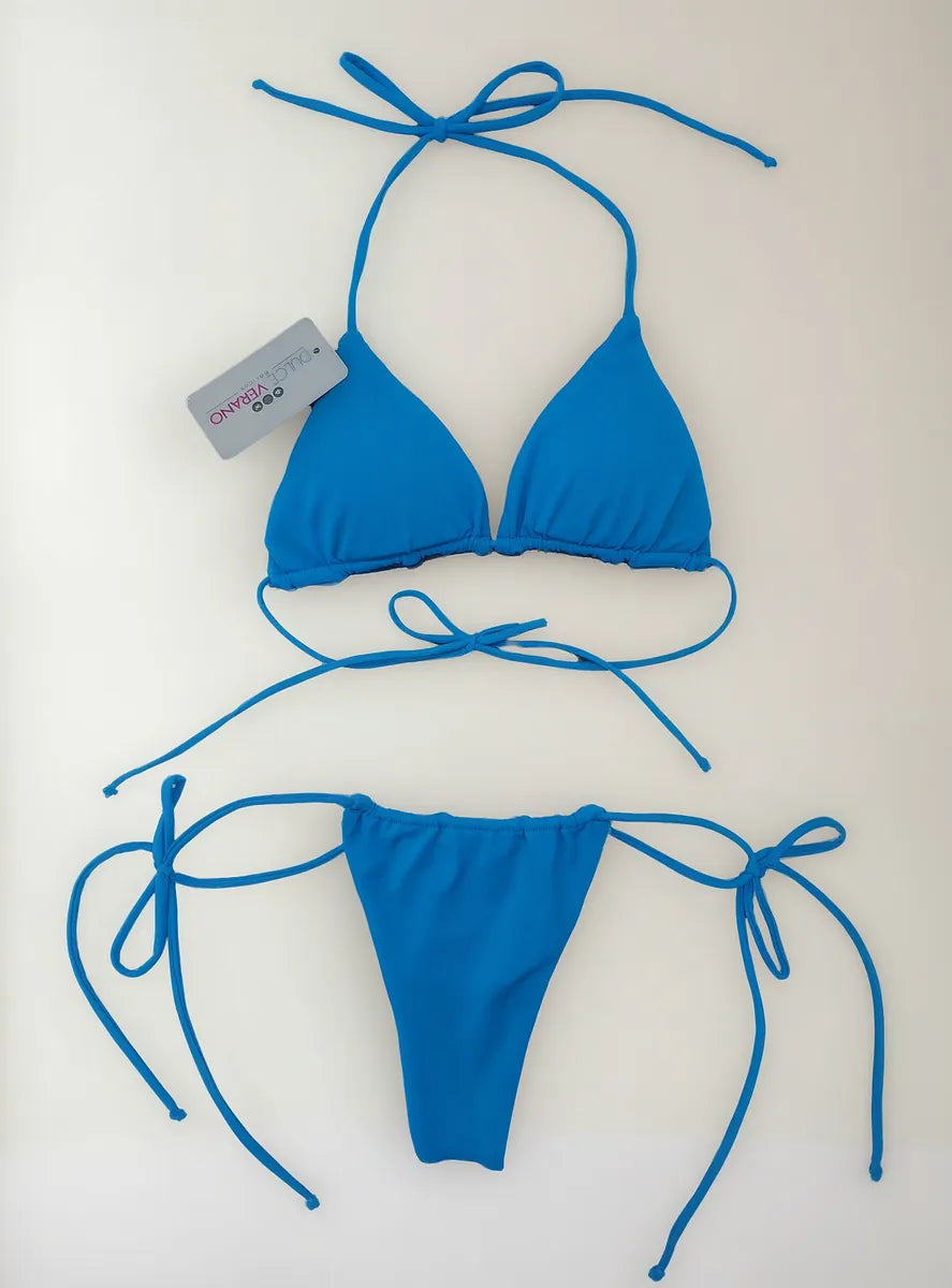 Bikini Asoleador Doble Faz Talla Única Azul Flores
