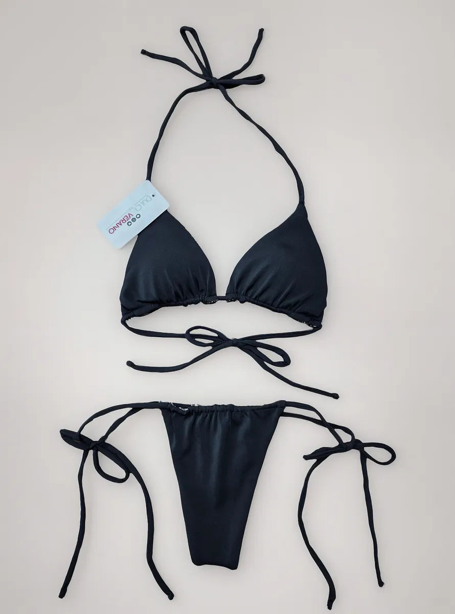 Bikini Asoleador Doble Faz Talla Única Negro y Blanco