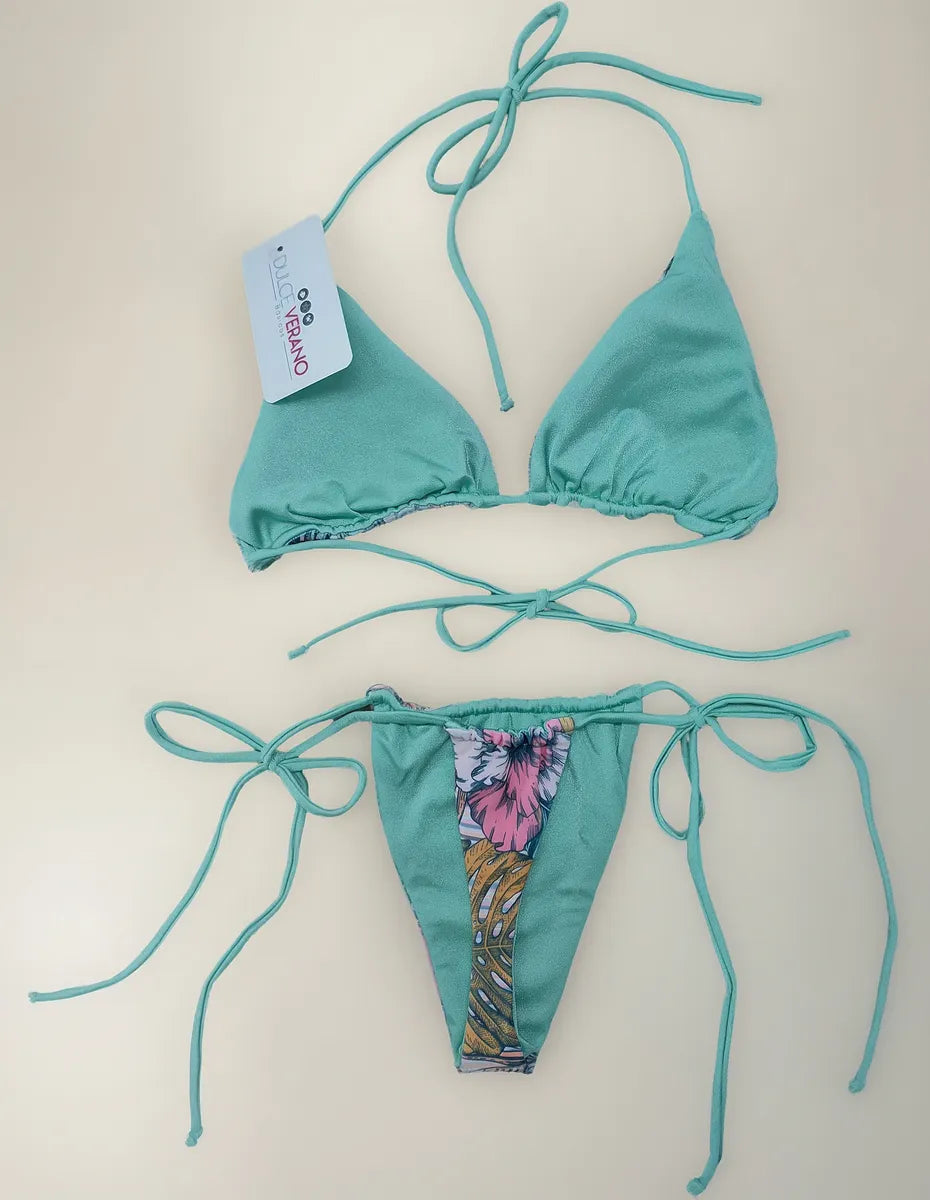 Bikini Asoleador Doble Faz Talla Única Menta Brillante