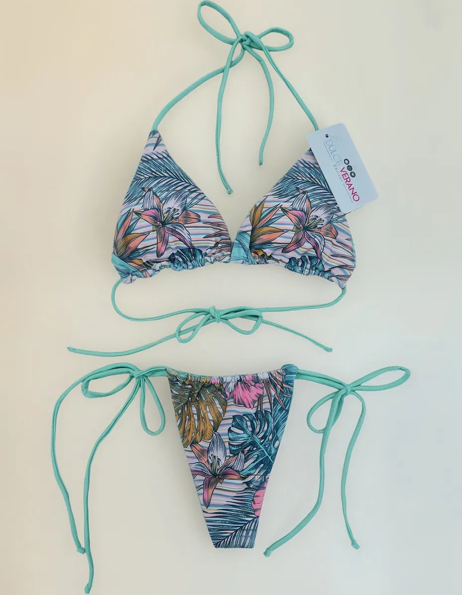 Bikini Asoleador Doble Faz Talla Única Menta Brillante