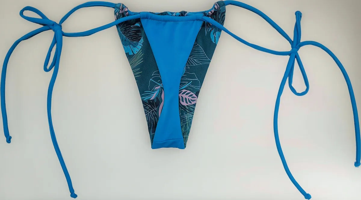 Bikini Asoleador Doble Faz Talla Única Azul Flores