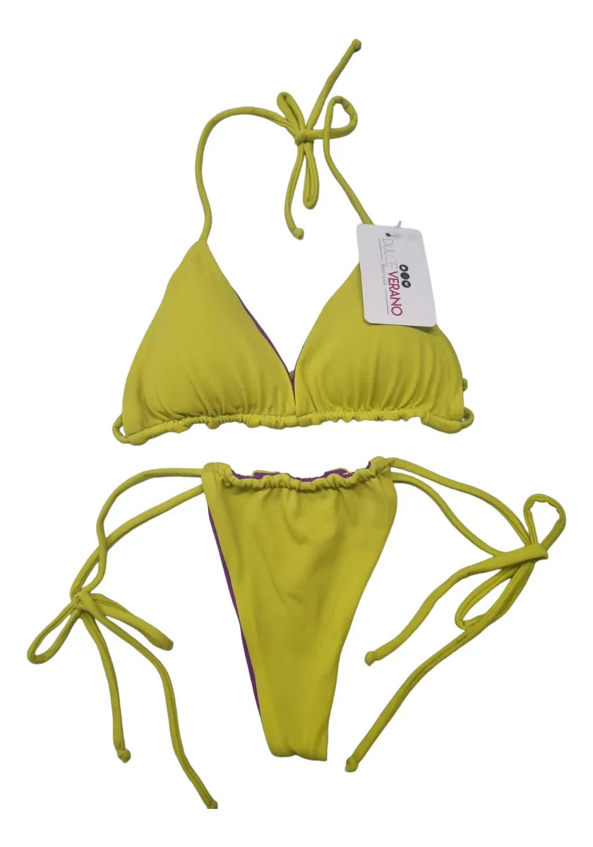 Bikini Asoleador Doble Faz Talla Única Verde Lima